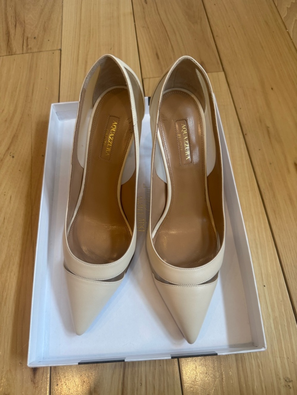 Aquazzura Ivory Pointed-Toe Mesh Panel Stiletto Pumps - Picture 6 of 15